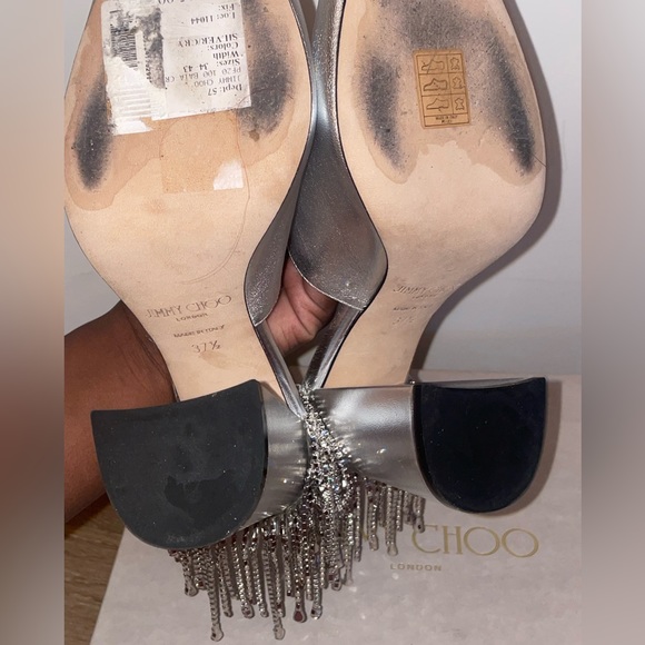 JIMMY CHOO
Baia 100 crystal-embellished metallic leather mules (SILVER) - Picture 5 of 10